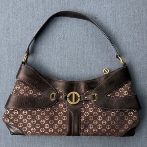 Y2K Double M Milano leather and monogrammed canvas baguette shoulder bag